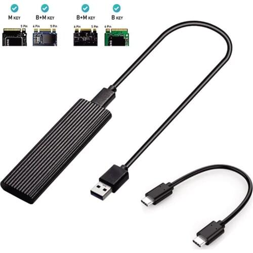 M2 SSD Case NVME Enclosure M.2 to USB Type C 3.1 SSD Adapter for NVME PCIE NGFF SATA M/B Key SSD Disk Box M.2 SSD Case Two Cable