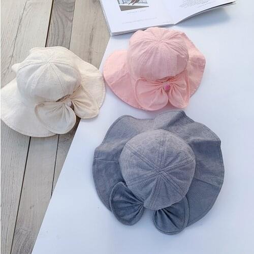 Baby girl fisherman sun hat cotton summer spring outdoor baby bucket hat child hat kid princess beach hat cute bow girl hat