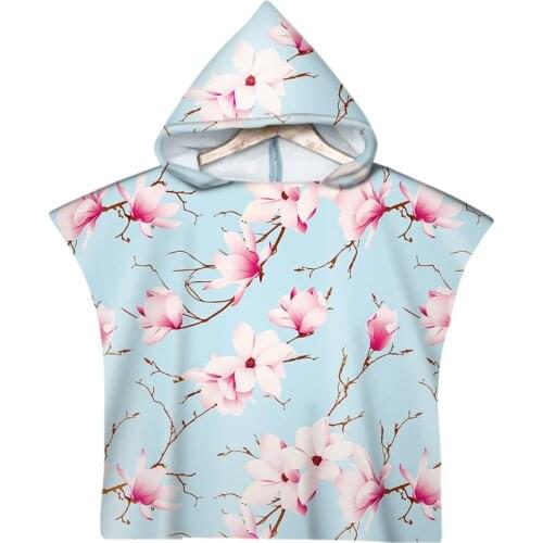 Free shipping Watercolor Rose Magnolia Flower Floral Plant Baby Kids Hooded Towel Pool Beach Poncho Towel Cape Novelty Gift