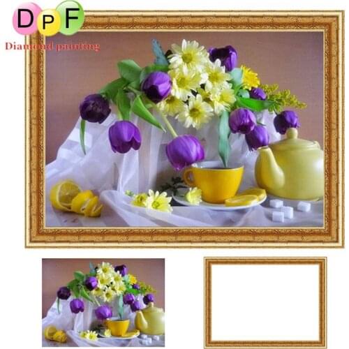 DPF New Diamond Embroidery Round full Diamond Painting Diamond Cross Stitch Framed Rhinestone home Decor Flowers and tableware