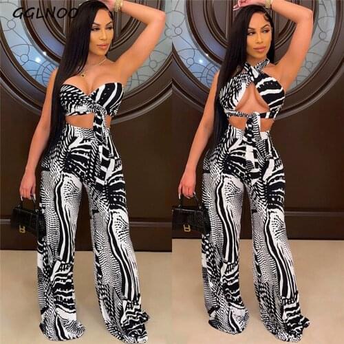 GGLNOO Print Womens Set Outfits Acitve Crop Top and Straight Pants Two Piece Set Sexy Club Party Tracksuit Sweatsuit GG23234