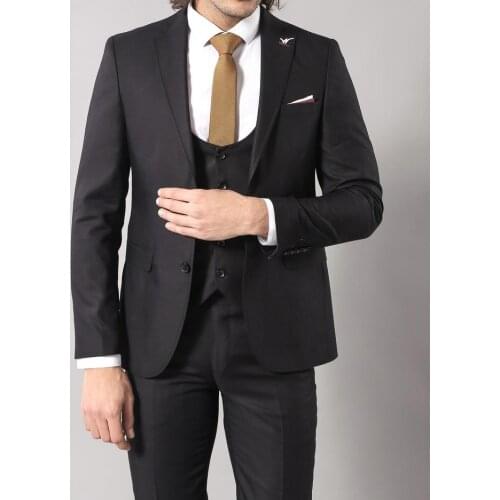 Custom Mens Suit Jacket Winter Smart Casual Polyester V-Neck Single Breasted Slim-Fit Cocktail Party Wedding 3Pieces Suit