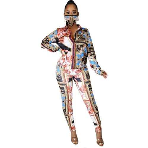 2 piece sets womens outfits European and American 2021 pattern characteristic printed shirt + pants casual party suit
