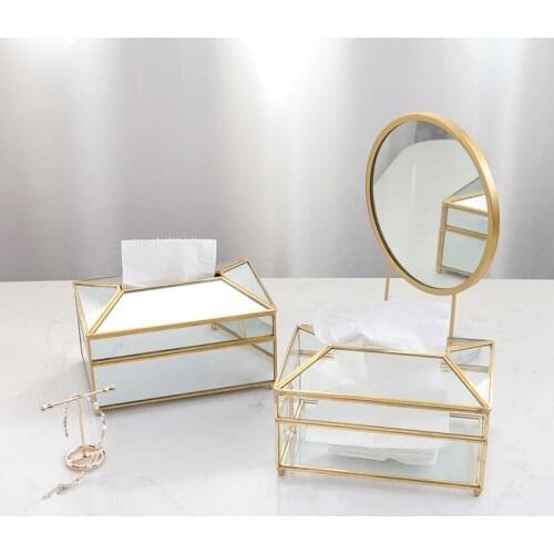Коробка для салфеток Paper Towel Box Light Luxury Simple Mirror Glass Dressing Table Decoration Creative Practical Napkin Boxes