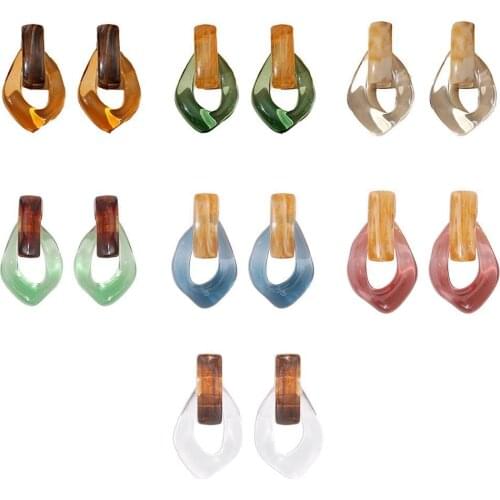 Nice Earrings Fashion European and American Style Resin Earrings Emerald Green Wholesale Retro Transparent Geometric Earrings