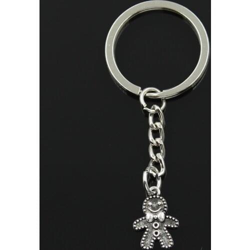 Fashion 30mm Key Ring Metal Key Chain Keychain Jewelry Antique Bronze Silver Color Gingerbread Man Cookies 18x12mm Pendant