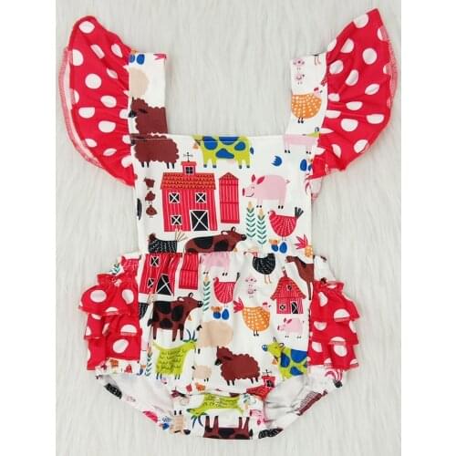 Fashion kids flutter ruffle rompers boy and girls open back overalls summer farm style romper