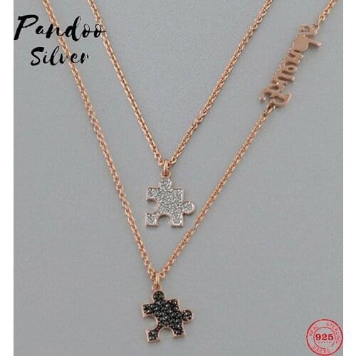 Fashion Charm Pure 925 Silver Original 1:1 Copy, Black And White With Puzzle Double Chain Necklace Female Luxury Jewelry Gifts