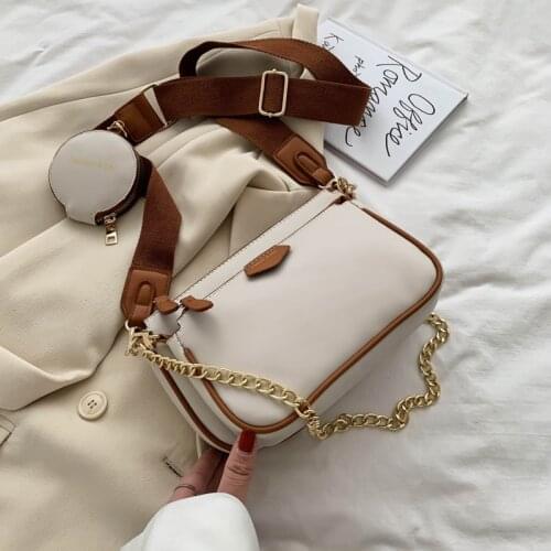 Fashion chains women shoulder bags designer handbags luxury wide strap crossbody messenger bag lady small purses 3 bags set 2020