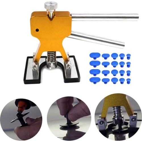 Car paintness dent repair tools kit golden dent lifter with 20pcs glue tabs dent puller kit