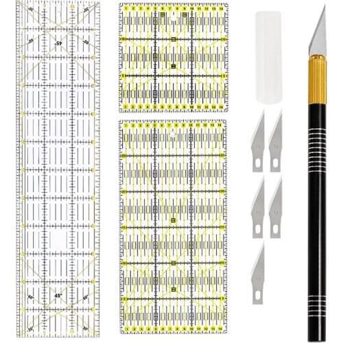Imzay Leather Carving Knife&Rulers Kit Shaped Curve Styling Design Ruler Clothing Sample Metric Yardstick Leather Cutting Tools