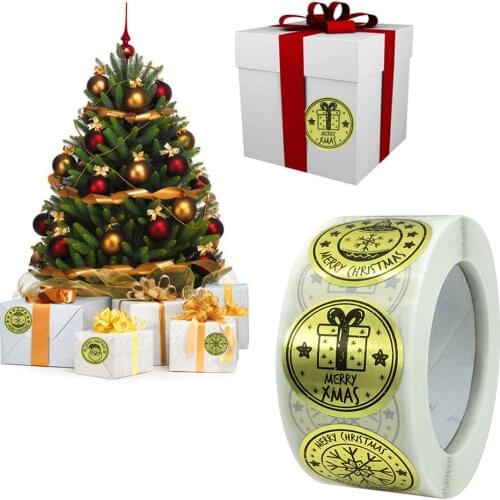 100-500pcs Gold Merry Christmas Sticker Mail Stickers for Business Packaging Bags Gift Boxes and Envelope Sealing Label Sticker
