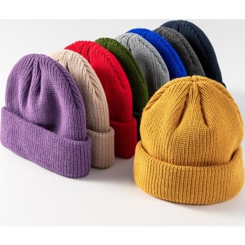 New Fashion Mens Beanie Winter Knit Hat Boy Skullcap Sailor Cap Cuffs Retro Navy Short Hat Solid Color Unisex Autumn Warm Cap