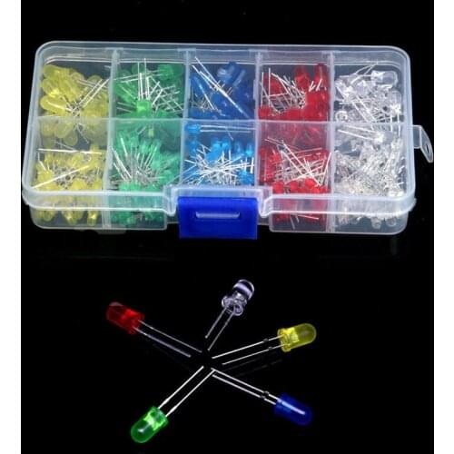 New 200Pcs 3mm 5mm LED Light White Yellow Red Blue Green Assortment Diodes Kit