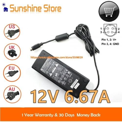 Genuine Lishin 0219B1280 AC Adapter 12V 6.67A Round With 4 Pin 80W AC DC Adapter Computer Charger Laptop Power Supply