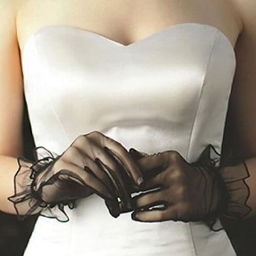 Sexy Short Tulle Gloves Lace Nylon Elasticity Transparent Gloves Lotus Leaf Sheers Sun Protection Gloves Clothing Accessories