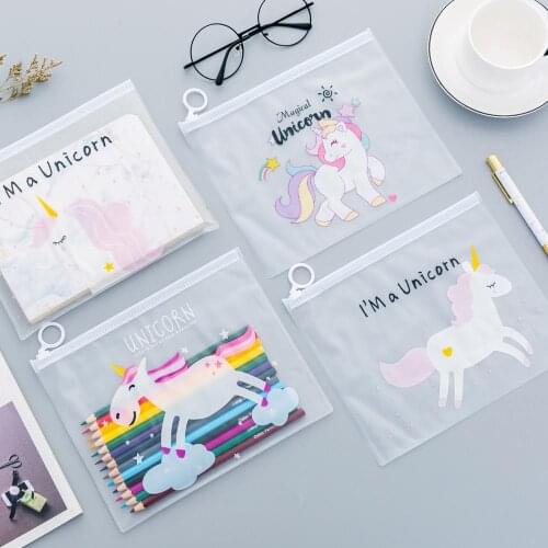 Cute Cartoon Unicorn PVC Transparent Travel Cosmetic Bag Make Up Case Makeup File Bag Women Organizer Toiletry Storage Kit Box