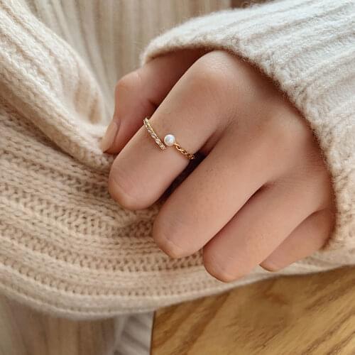 Adjustable 925 Sterling Silver Rings for Women Mini Pearl Thin Ring Minimalist Gold/Silver Color Fashion Fine Jewelry YRI213