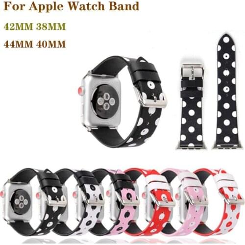 Genuine Leather Bracelet Strap for apple watchband 4 44/40mm Lovely Polka Dots Pattern wristband for iWatch series 3/2/1 42/38mm