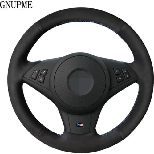 DIY Black Hand-stitched Suede Leather Car Steering Wheel Cover For BMW E60 M5 2005-2008 E63 E64 Cabrio M6 2005-2010