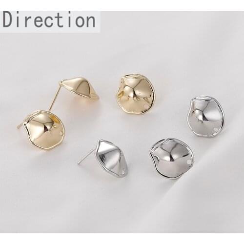 Copper-plated 14k gold retro concave-convex surface irregular round silver needle earrings diy earrings accessories material