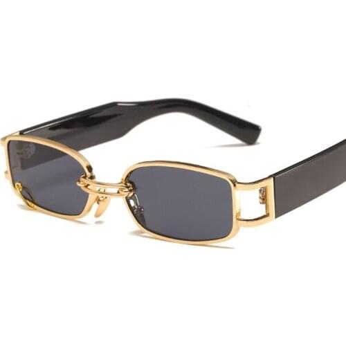 Vintage Small Rectangle Women Men Luxury Brand Designer Sun Glasses Retro Punk Style Shades Hip Hop Metal Oculos De Sol