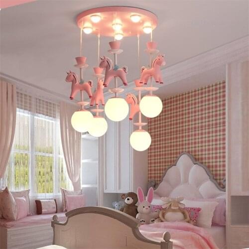 Modern Carousel Pendant Light Fixtures Cartoon Creative Resin Pony Pendant Lights Living Room Pendant Lamp Kitchen Hanging Lamps