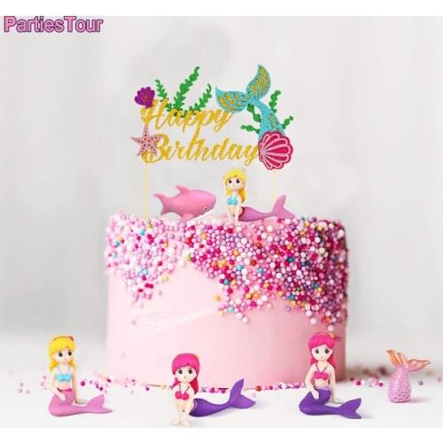 Mermaid Party Decorations Little Mermaid Cake Topper Decor Happy Birthday Cake Topper Baby Shower Baby Girl Birthday Party Decor