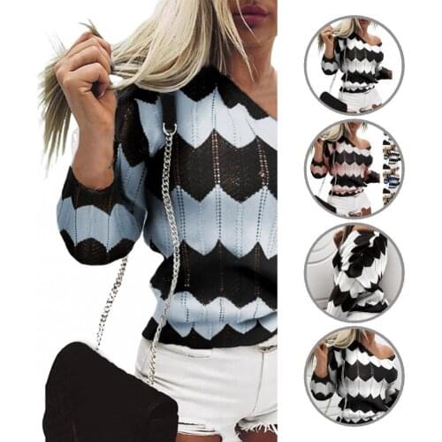 Knitted Top All Match Color Block Sweater for Party Women Sweater Knitted Top All Match Color Block Sweater for Party