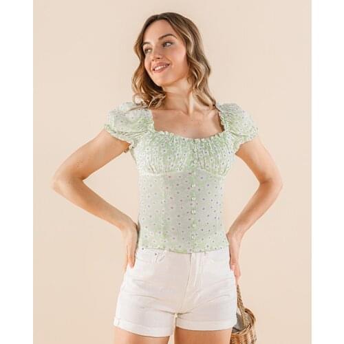 Women Shirt Rayon Printed Top 2021 Summer New French Retro Style European and American Women