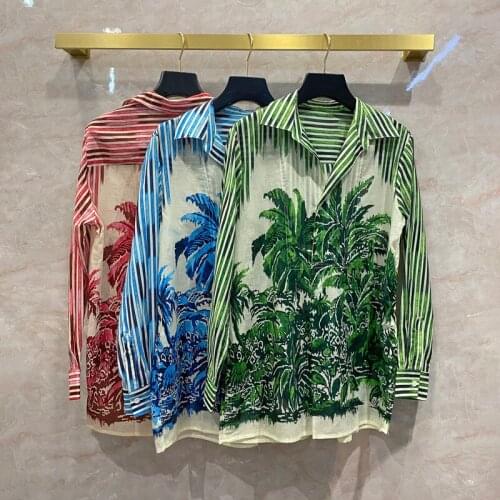 Spring Summer 2021 New Designer Womens High quality 100%Cotton Stripe Shirts C568