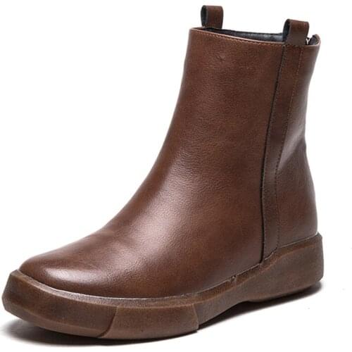 Vintage Flat Women Boots Autumn Winter Round Toe Back Zipper Winter Warm Waterproof Ankle Boots Women Platform Shoes