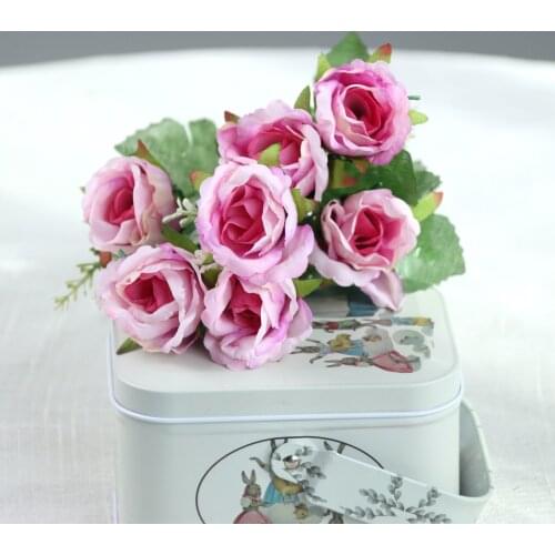 10 Pcs/ lot Artificial flower 5 Fork curling edge Rose Silk Flowers Wedding Decoration Home Decor Bouquet Fake Plants Factory