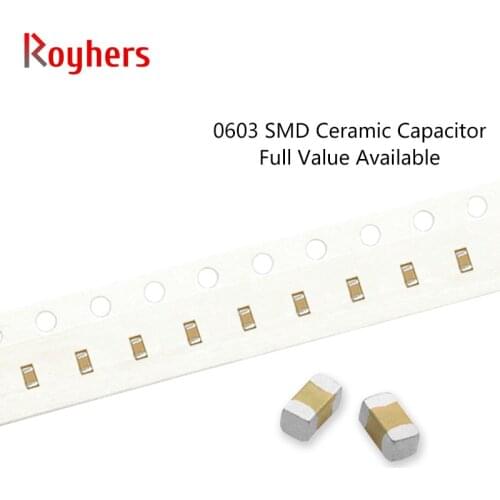 100Pcs 0603 SMD Set of Capacitors 5% 10% 1608 220nF-47uF 220nF 1uF 22uF 6.3V 16V 50V 684K 476M MLCC Full Value Available DIY Kit