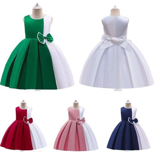 2021 New Summer Dress Bowknot Sleeveless Ribbon Color Matching Kids Princess Dresses For Girls Bridesmaid Dresses Evening Dress