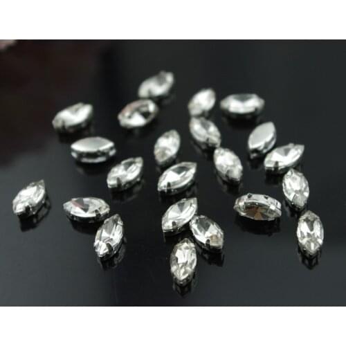 500 Pieces 4x8mm Crystal Clear Navettes marquis Loose Rhinestones Gold Plated Rhinestones Sew on Rhinestones
