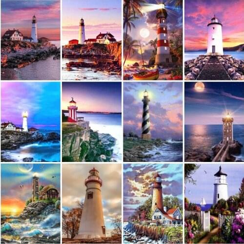 AZQSD 5D Diy Diamond Painting Lighthouse Mosaic Full Kits Craft Diamond Embroidery Landscape Home Decoration Needlework