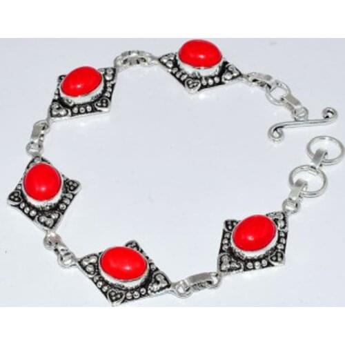 Coral Bracelet Silver Overlay over Copper , 22.3 cm, B3589