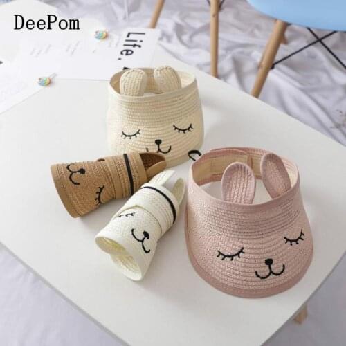 DeePom Children Straw Hat Summer Hats For Baby Girl Boy Kids Sunshade Sun Visor Empty Top Lovely Cartoon Floppy Sun Hat Beach