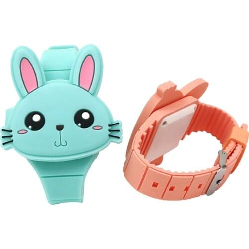 Droppshiping 1 Pcs Kids LED Electronic Watch Silicone Band Cartoon Rabbit Flip Case Wrist Watch Lovely Gift dg88