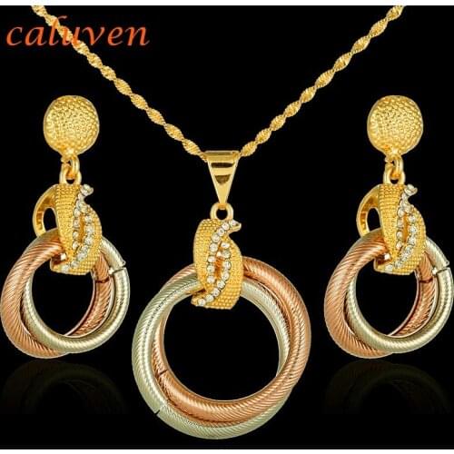 Dubai Mix Rose White Color African Womens Gift Ethiopian Nigerian Gold Color Jewelry Sets Round with Stone Necklace Sets CE054