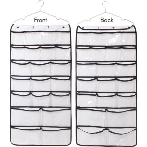 Dual-Sided Hanging Closet Organizer Bags for Underwear Storage 42 Pockets Jewelry Organizer Storage Bag with Hanger Organizer