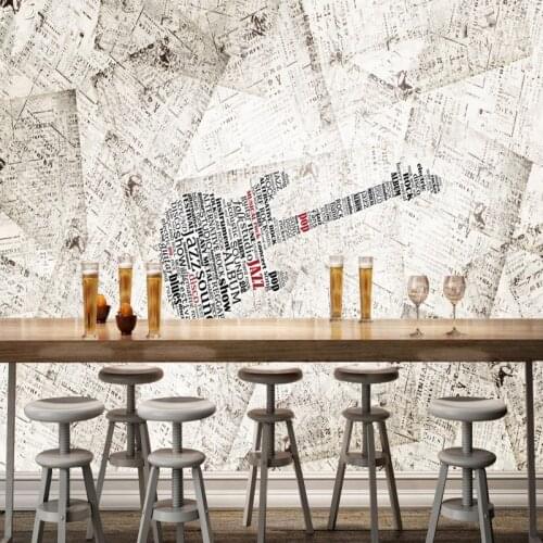 Photo wallpaper Retro nostalgic newspaper guitar European wallpaper mural custom living room studio high quality