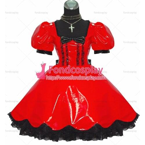 Sissy Maid Gothic Lolita Punk Red Pvc Dress Cosplay Costume Tailor-made[G382]