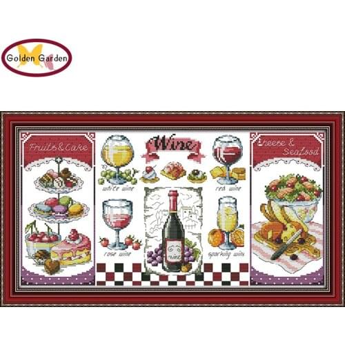 GG Red Wine&Desser Painting Chinese Counted Cross Stitch Embroidery Needlework Sets Joy Sunday 11CT Cross Stitch for Home Decor