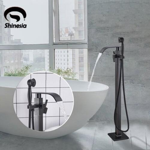 Classic Brass Black Bronze Bathtub Faucet Single Handle Hot&Cold Water Mixer Tap W/Hand Shower 2-Function Switch Floor Mounted