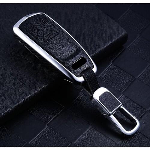 Alloy Leather Car Key Cover Case for Audi Q5 Q7 A4 B9 TT TTS 8S 2016 2017 2018 2019 Car Keyless Remote Protective Shell Styling