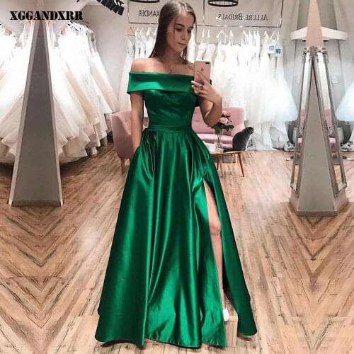 Beautiful A-Line Prom Dress 2022 Satin Side Slit Long Skirt Green Sleeveless Evening Dress Custom Made
