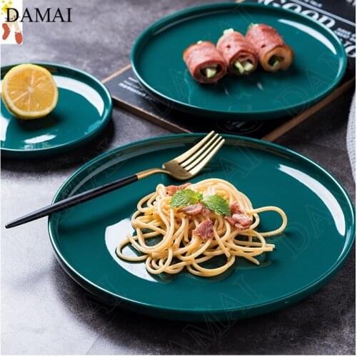Creative Glaze Ceramic Plates Nordic Modern Solid Color Steak Pasta Dinner Plate Cake Dessert Display Tray Household Kitchenware