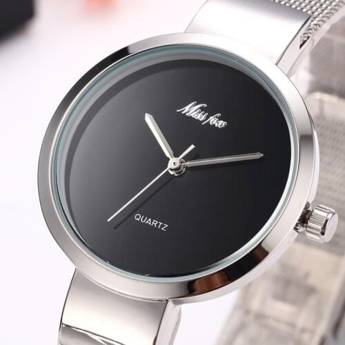 MISSFOX Women Dress Watches Silver Color Steel Mesh Ladies Black Dial Watch Waterproof Xfcs Casual Quartz Watch For Female Girl